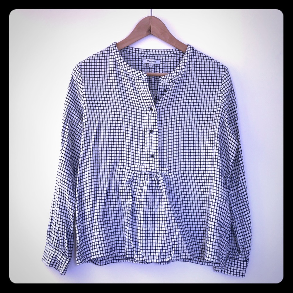 Madewell Black and White Checkered Peplum Blouse